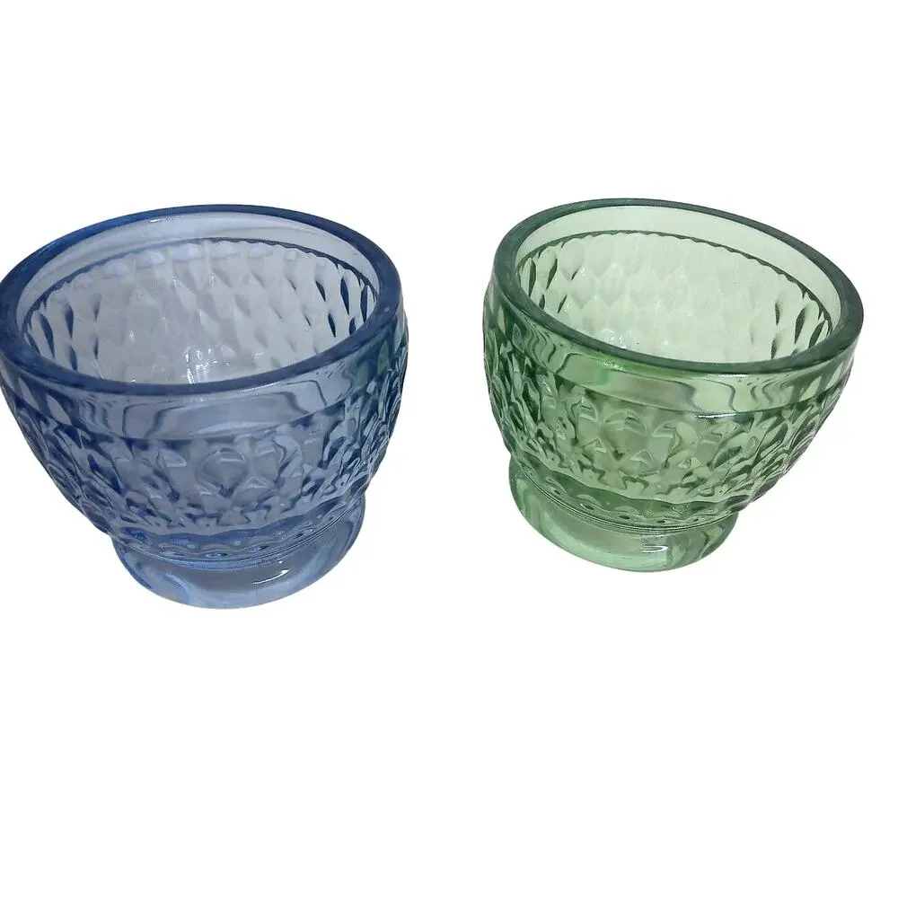Villeroy & Boch Boston Crystal Fruit Dessert Bowls Blue Green Faceted 8.5oz Set